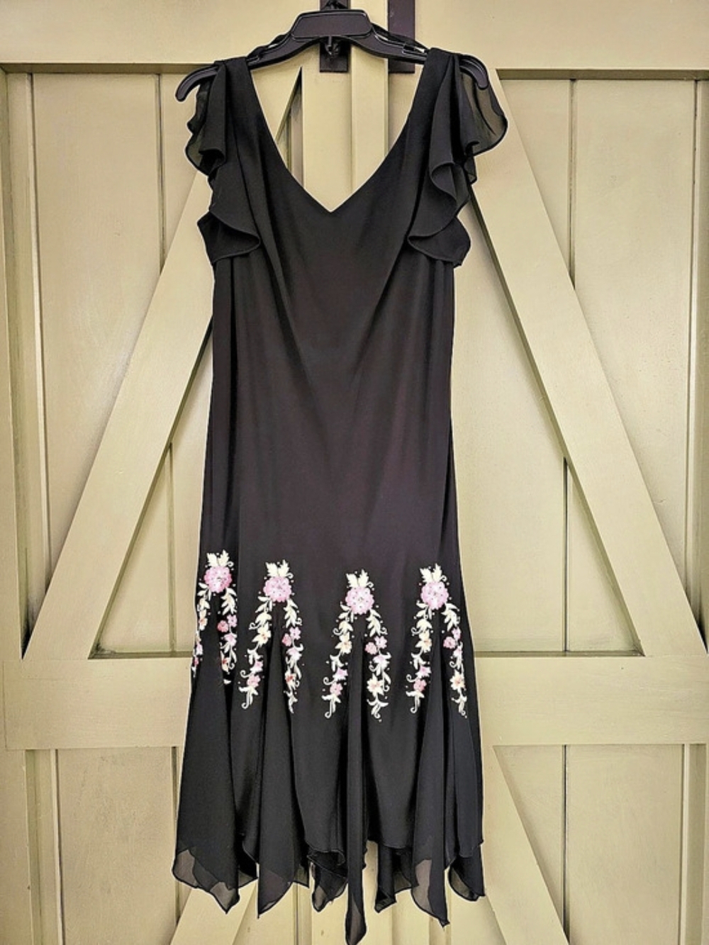 SL Fashions Floral Embroidery Midi Dress Black Size 16 Like New